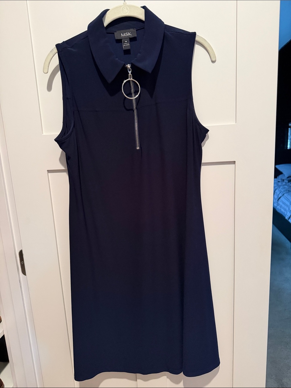 MSK Navy Sleeveless Polo Zip-Front Mini Dress
